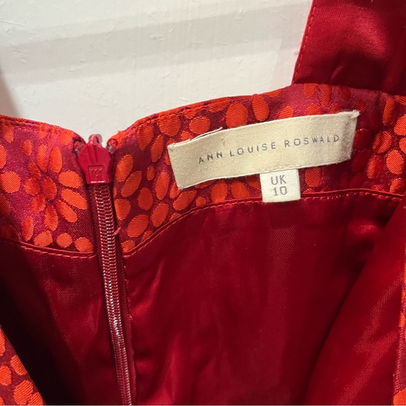 Ann Louise Roswald - Red Silk Dress w/ pockets - Size UK 10/US 4-6 - Picture 5 of 11